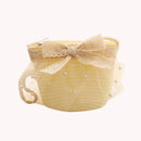 Summer Kids Girls Straw Shoulder Bag Lace Bow Beach Hat Coin Purse (White)
