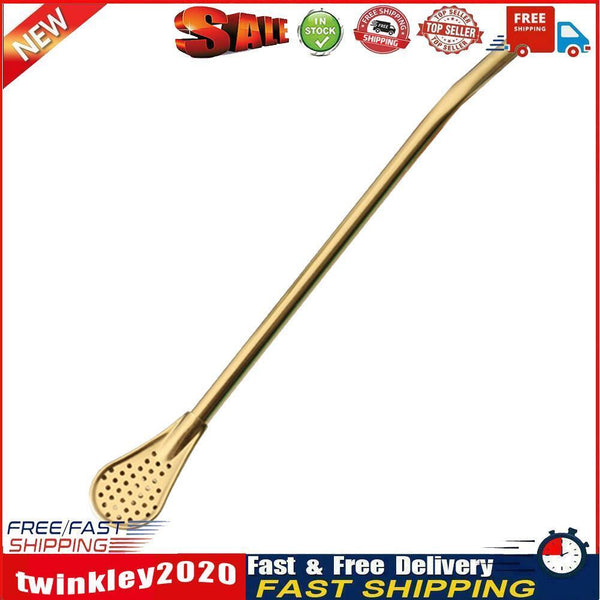 Stainless Steel Spoon Tea Filter Drinking Straw Bar Accessories (Golden) Newly