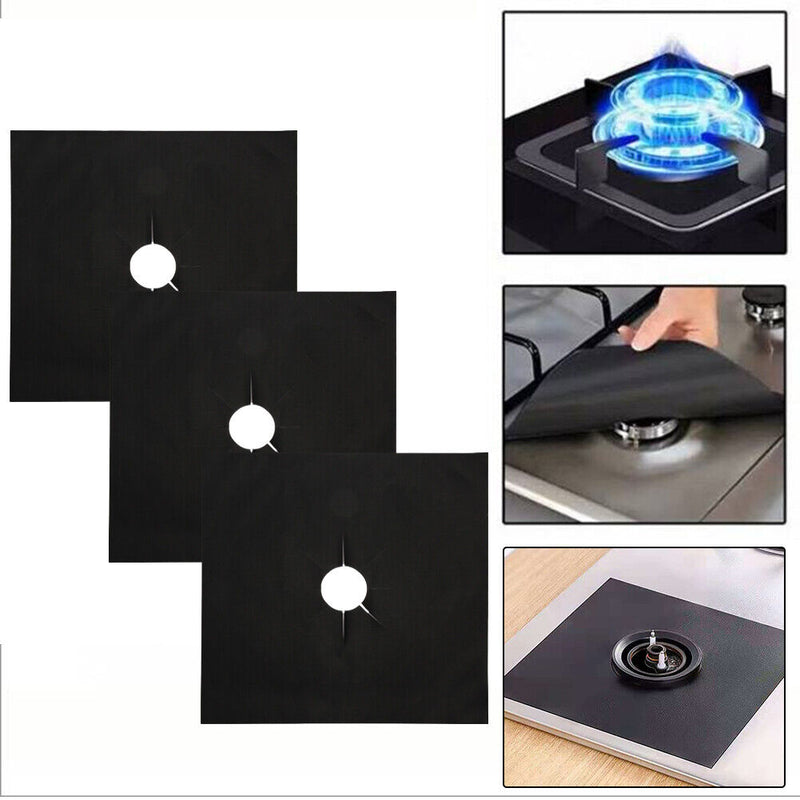 6pcs Reusable Gas Stove Protector Gas Hob Liners Burner Clean Mat (Black)