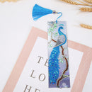 Leather Diamond Painting Special Shaped Tassel Blue Peafowl DIY Bookmark Craft