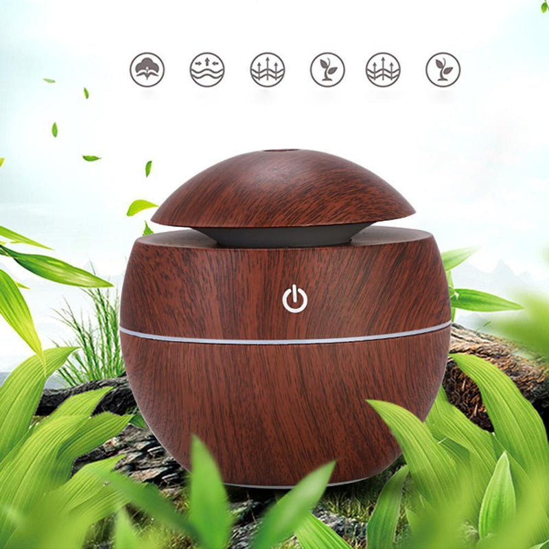 LED USB Induction Wood Grain Humidifier Ultrasonic Air Diffuser(Dark Brown