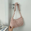 Fashion Women Winter Plush Pure Color Acrylic Chain Small Underarm Shoulder Bag