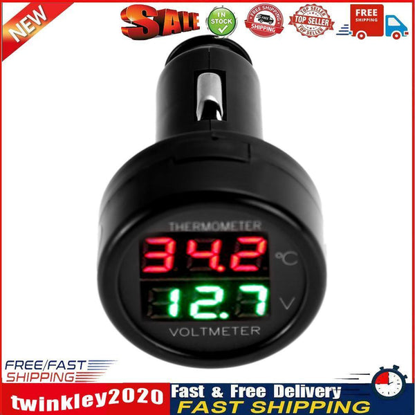 Digital Voltmeter Thermometer Monitor for Car SUV RV Truck Boat (Red+Blue) Newly