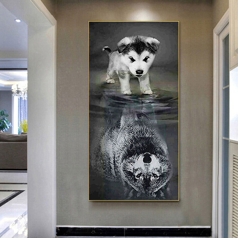 Dog Reflection Wolf Oil Paint By Numbers Kits DIY Handpainted on Canvas Wal