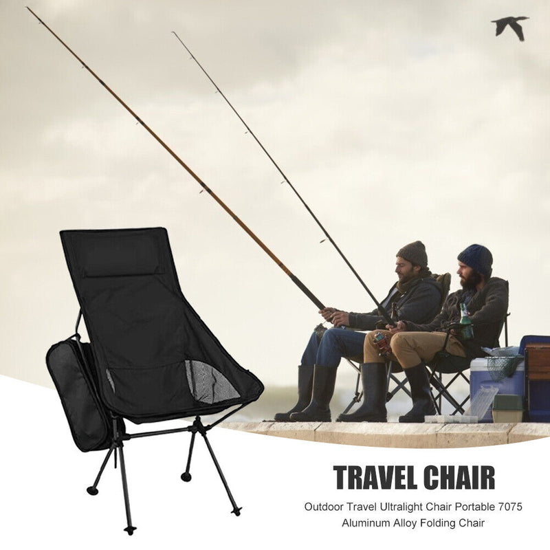 Outdoor Travel Ultralight Chair 7075 Aluminum Alloy Folding Chair (Black)