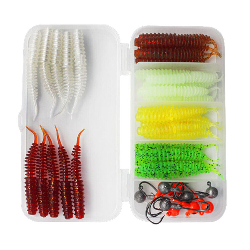 40pcs Soft Fishing Lure Kit Jig Head Hook Bait with Tackle Box (Style A)
