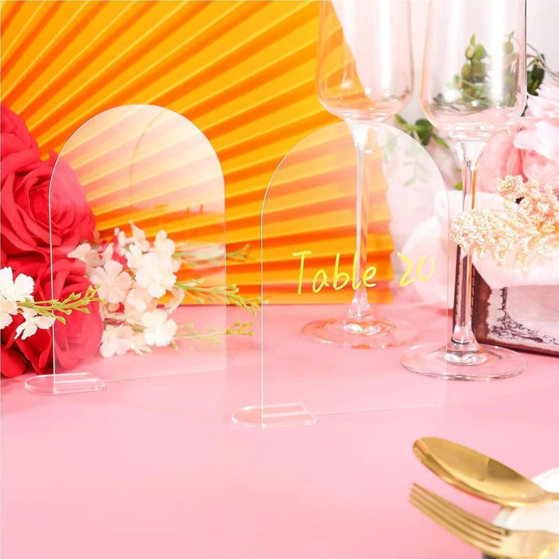 5pcs Clear Arch Table Numbers Blank Acrylic Sign with Stand Guest Name Tag~