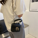 Women PU Leather Lattice Messenger Bag Chain Mini Crossbody Bag (Black)
