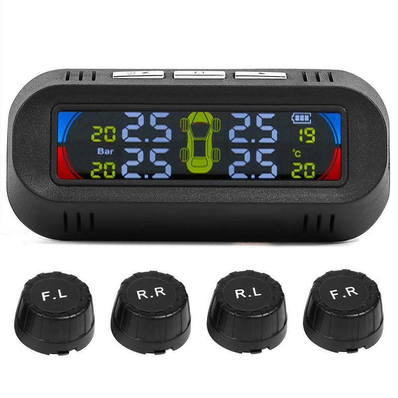 Wireless Solar TPMS LCD Car Tire Pressure Monitoring System + 4 External Sensors