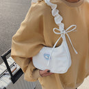 Women Canvas Pleated Armpit Bag Heart Pattern Casual Dumpling Bag (White)