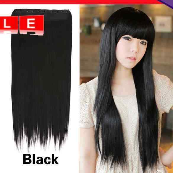Addorable Girls Lady Long Straight Clip on Hair Extension Black Fiber 60c