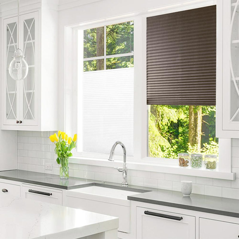 Half Blackout Pleated Blinds Self-Adhesive Window Shades for Balcony Door Cof