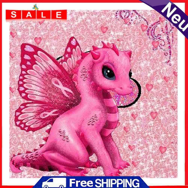 DIY 5D Full Drill Round Diamond Painting Kit Pink Dinosaur Drawing Home Decor