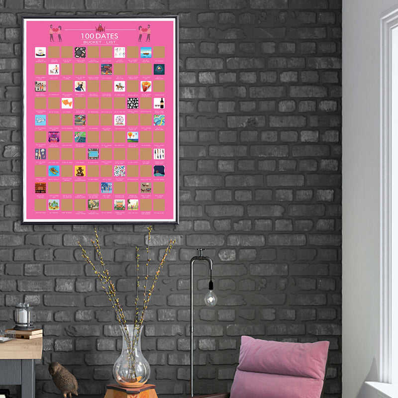 100 Date Scratch Off Poster - Wall Art Decor Bucket List Scratch Poster Newly