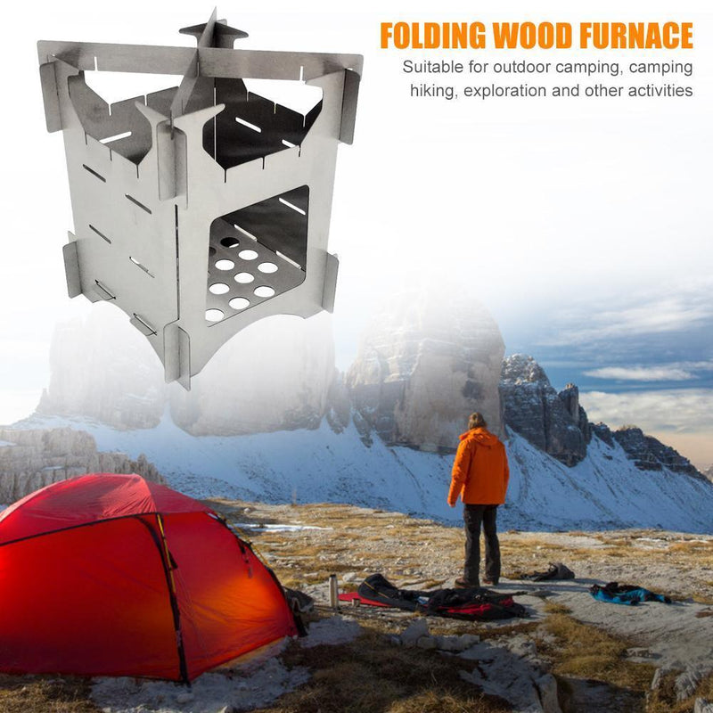Outdoor Ultralight Stainless Steel Folding Wood Stove for Cooking Picnic Hu