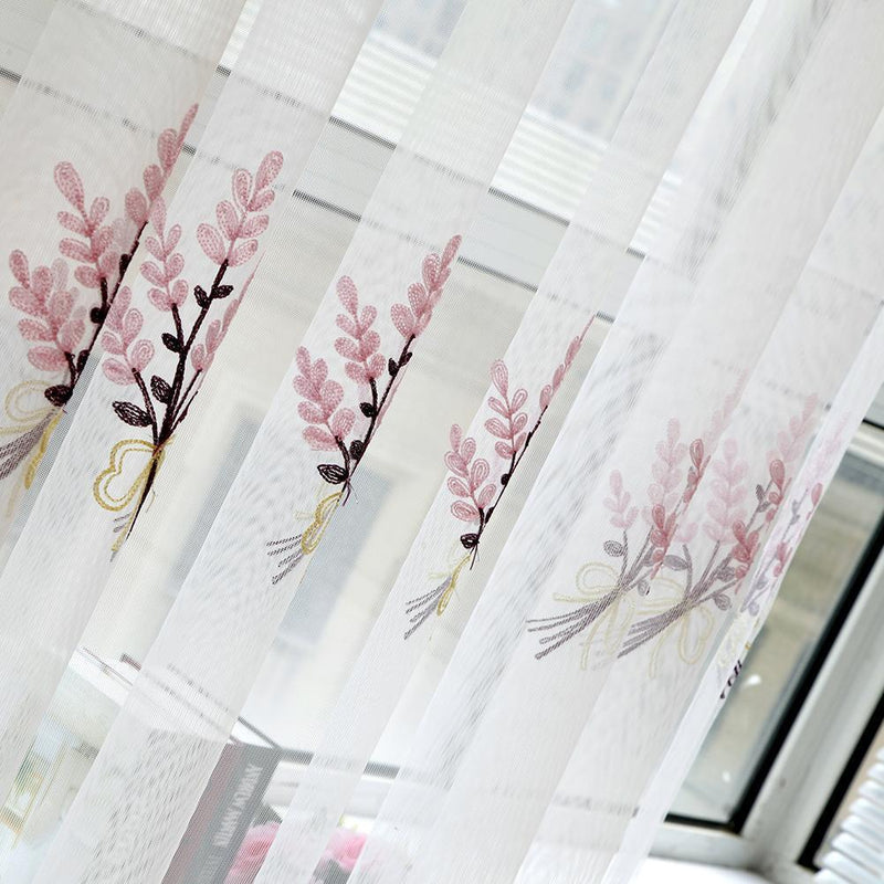 2m Screen Embroidery Sheer Voile Window Drape Curtain for Living Room(Pink)