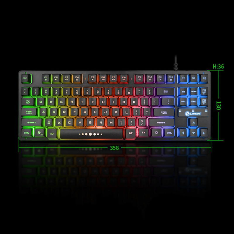 K87 LED Breathing Backlit 87 Keys Mechanical Feeling Gaming USB Wired Keyboard