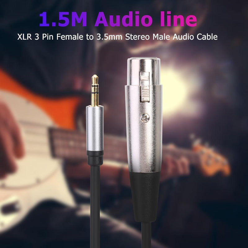 1.5m XLR 3pin Female to 3.5mm TRS Male Audio Adapter Cable for Microphone Newly