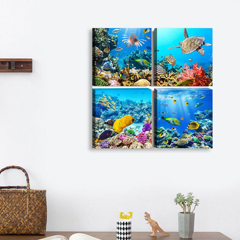 4 Panels Sea Life Oil Paint By Numbers Kits Canvas Drawing DIY Coloring Picture