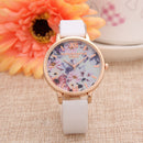 Women Classic Flower Leather Strap Casual Quartz Dress Watch (White) Newly