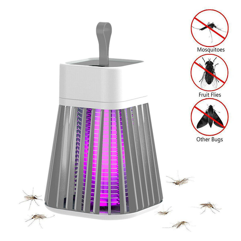 Electric Bug Insect Trap LED Lamp Mute Mosquito Killer (Rechargeable Grey) Newly