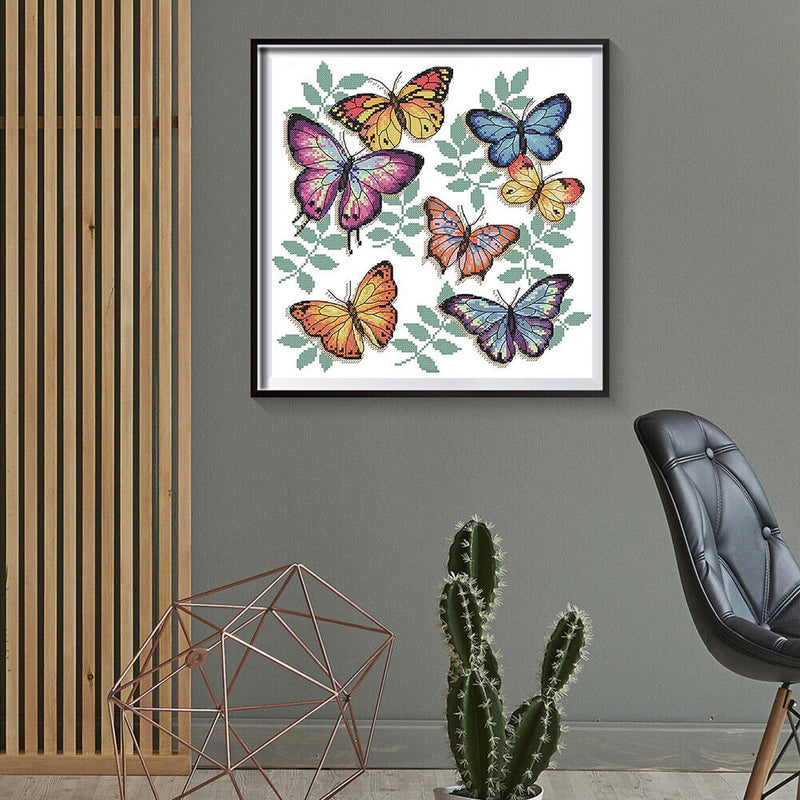 Partial Cross Stitch 14CT Colorful Butterflies Counted DIY Animal Embroidery Art