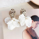 Jewelry Korea Women White Dangle Stud Alloy Crack Shell Flower Petal Earrings