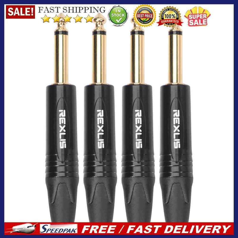 4pcs 6.35mm Male Monaural Audio Cable Connector Welding Plug Tail w/PVC Buf