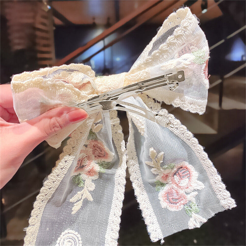 Style Sweet Hair Barrettes Ponytail Lace Hair Clips Bow Knot Hair Barrettes