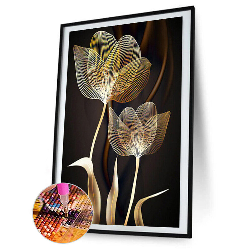 5D Diamond Painting Kit Golden Flower Full Round Drill DIY Crafts Mosaic Pict