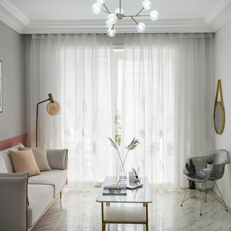 2pcs Palm Leaf Windows Tulle Curtains Living Room  Screen Drapes (Green)