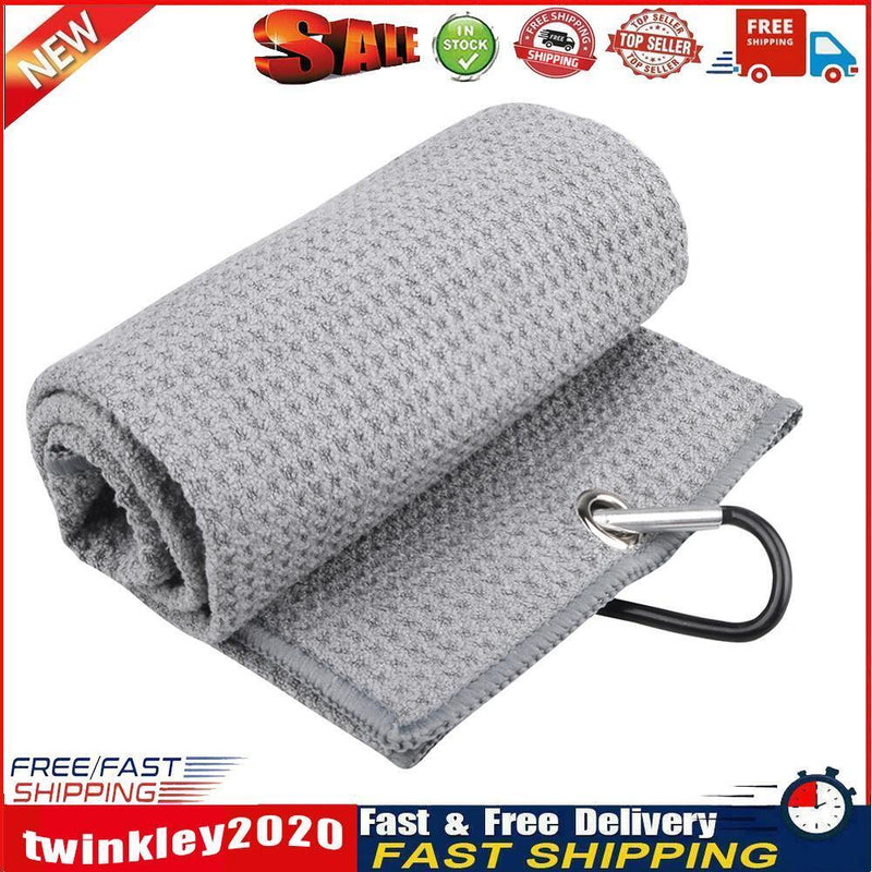 Waffle Microfiber Golf Ball Club Cleaning Towel with Carabiner Hook (Grey) Newly