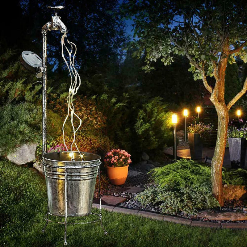 Solar Garden Yard Stake WATER FAUCET PLANTER Fairy Art De Outdoor Light I2U7