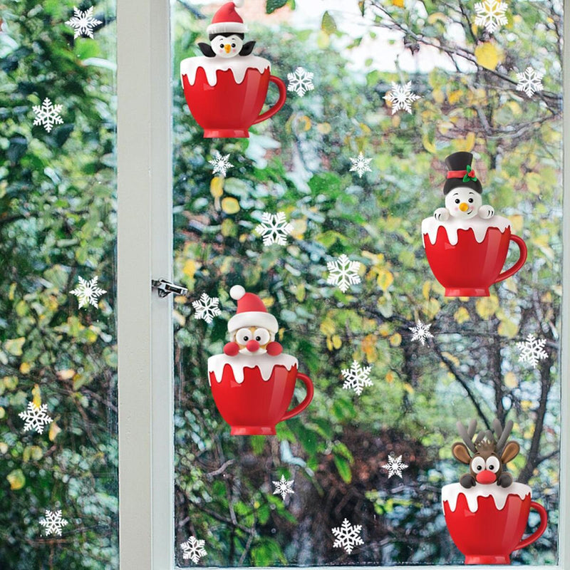 Christmas Deer Window Glass Stickers Home Mirror Stickers Snowflake Wall Door~