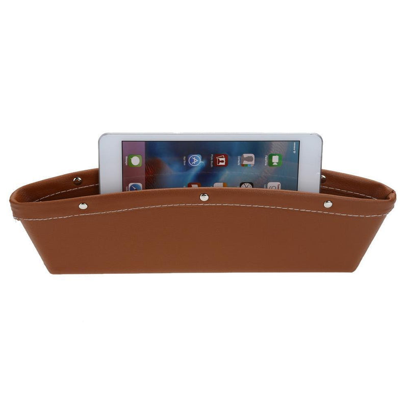 PU Leather Catcher Box Car Seat Slit Storage Pocket (Brown)