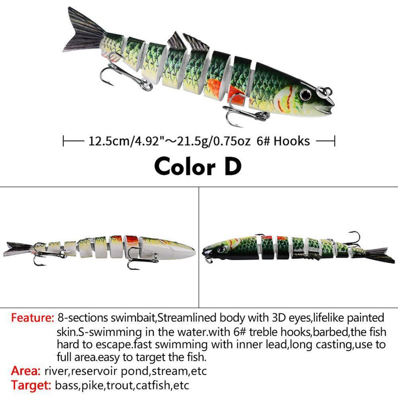 Multi Jointed 12.5cm 21.5g Lures Artificial Wobbler Fishing Hard Bait (D)
