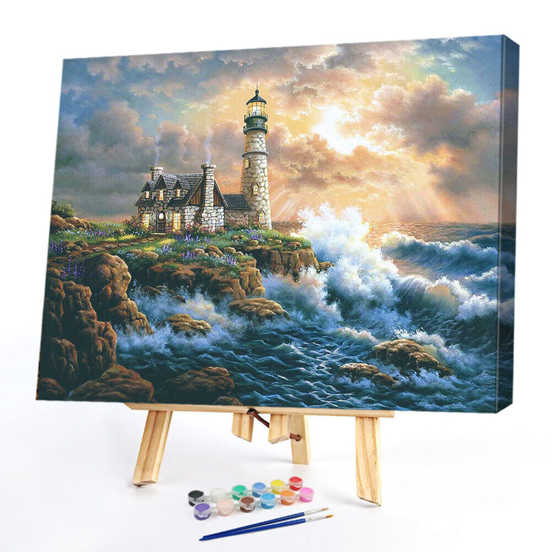 Lighthouse Landscape DIY Zero Base HandPainted Paint by Number Kits on Canvas