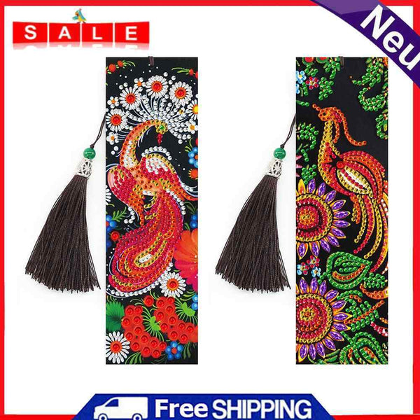 2pcs Diamond Painting Exquisite Peacock Leather Tassel Bookmark Embroidery Craft