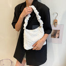 Retro Women Casual Pleated Solid Color Large Capacity Tote Shoulder Shopping Bag