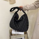 Women Retro Checkered Shoulder Bag Female Quilted Crossbody Bags (Black)