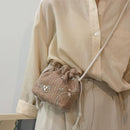 Drawstring Shoulder Handbags Straw Women Lace Flower Decor Crossbody Sling Bags