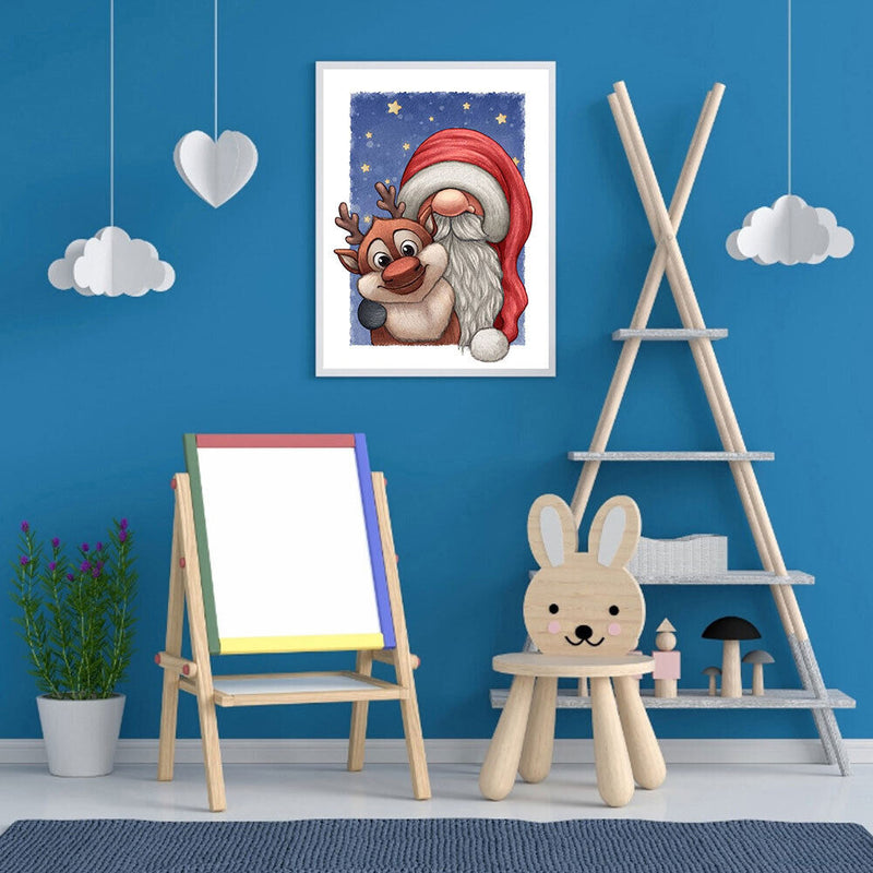 Cartoon Santa Elk Oil Paint By Numbers Kits DIY Handpainted on Canvas Art