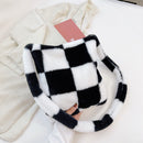 Women Plush Fur Checkerboard Pattern Handbag Winter Square Shoulder Bag