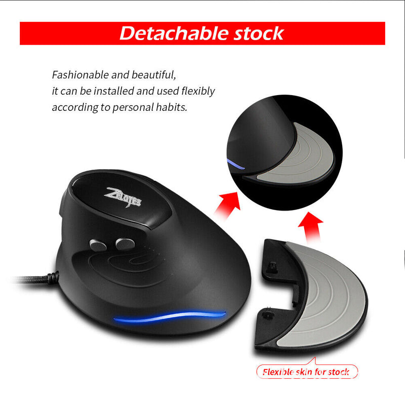 ZELOTES 3200DPI Gaming Mouse Upright Wired 6 Button LED Desktop Game Mouse