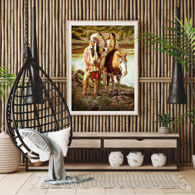 Indians Oil Paint By Numbers Kits DIY Handpainted on Canvas Wall Picture