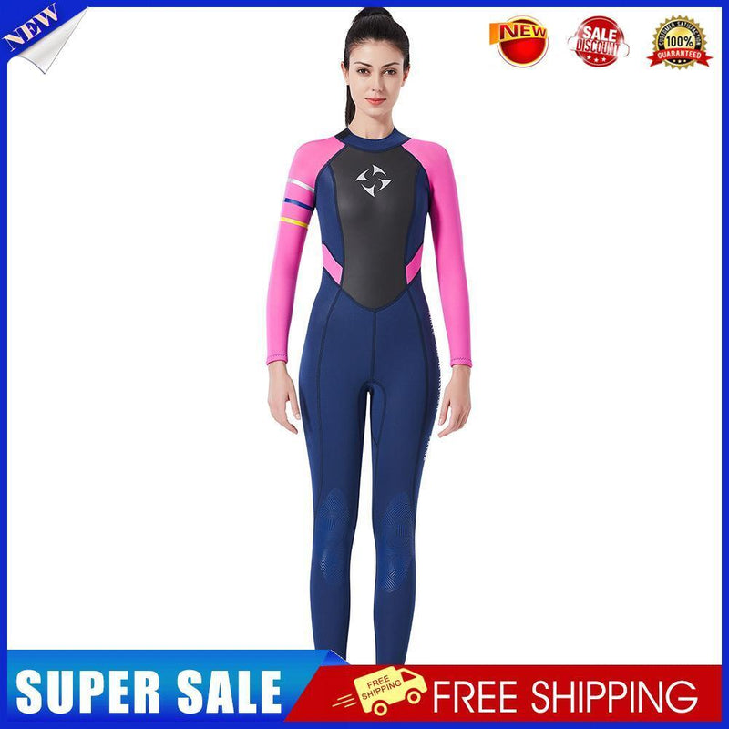 Women One Piece Diving Snorkeling Long Sleeve Surf Wetsuit (Black Red L)
