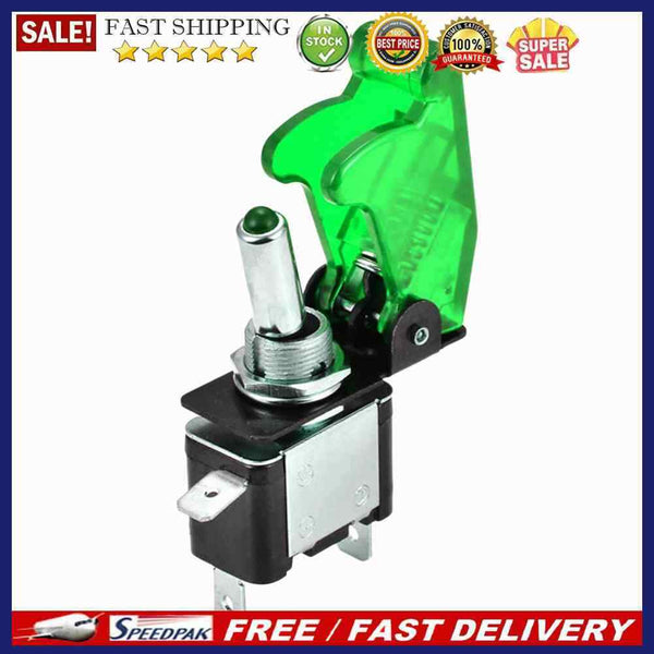 12V Illuminated LED Toggle Switch Control ON/OFF+Aircraft Missile Flip Up Cov