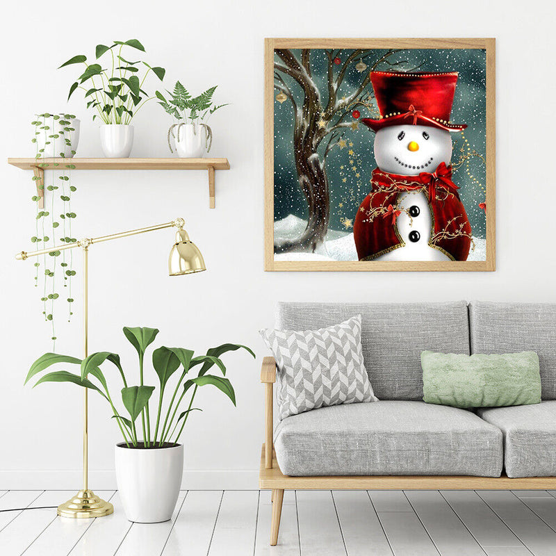 Canvas Painted Oil Paint By Numbers Snowman Red Hat DIY Bedroom Wall Arts Newly