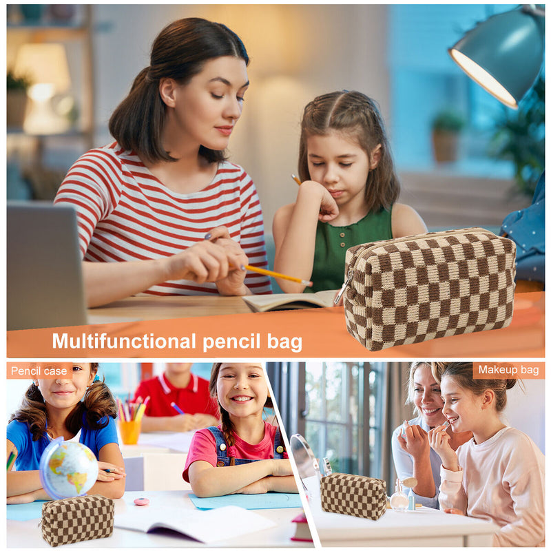 #A Pencil Case Knit Cosmetics Makeup Brushes Pen Toiletry Bags for Girls Adults