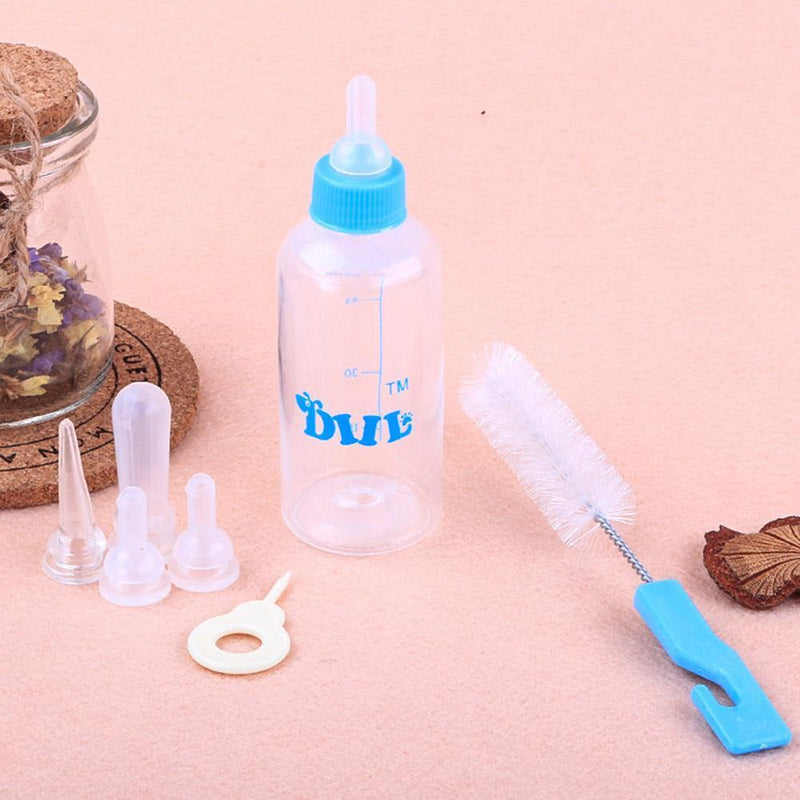 Pet Milk Bottle Nipple Set 60mL Dog Cat Drinking Water Feeder w/Cleaning Brus